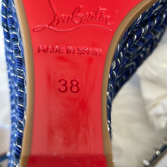 Christian Louboutin madmonica denim beige sandal wedge espadrille 120mm sz 38 - Picture 10 of 13